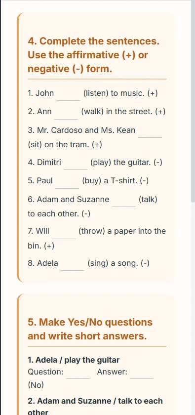 The same exercise in MakeLesson on a phone. The sentences wrap to the screen at full size and every gap is reachable.