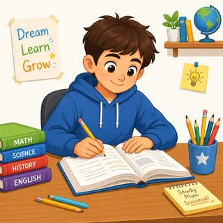 Student doing homework at a desk